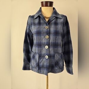 Pendleton Archival 49'er Virgin Wool Navy and Gray Plaid Sweater Javket. Size S